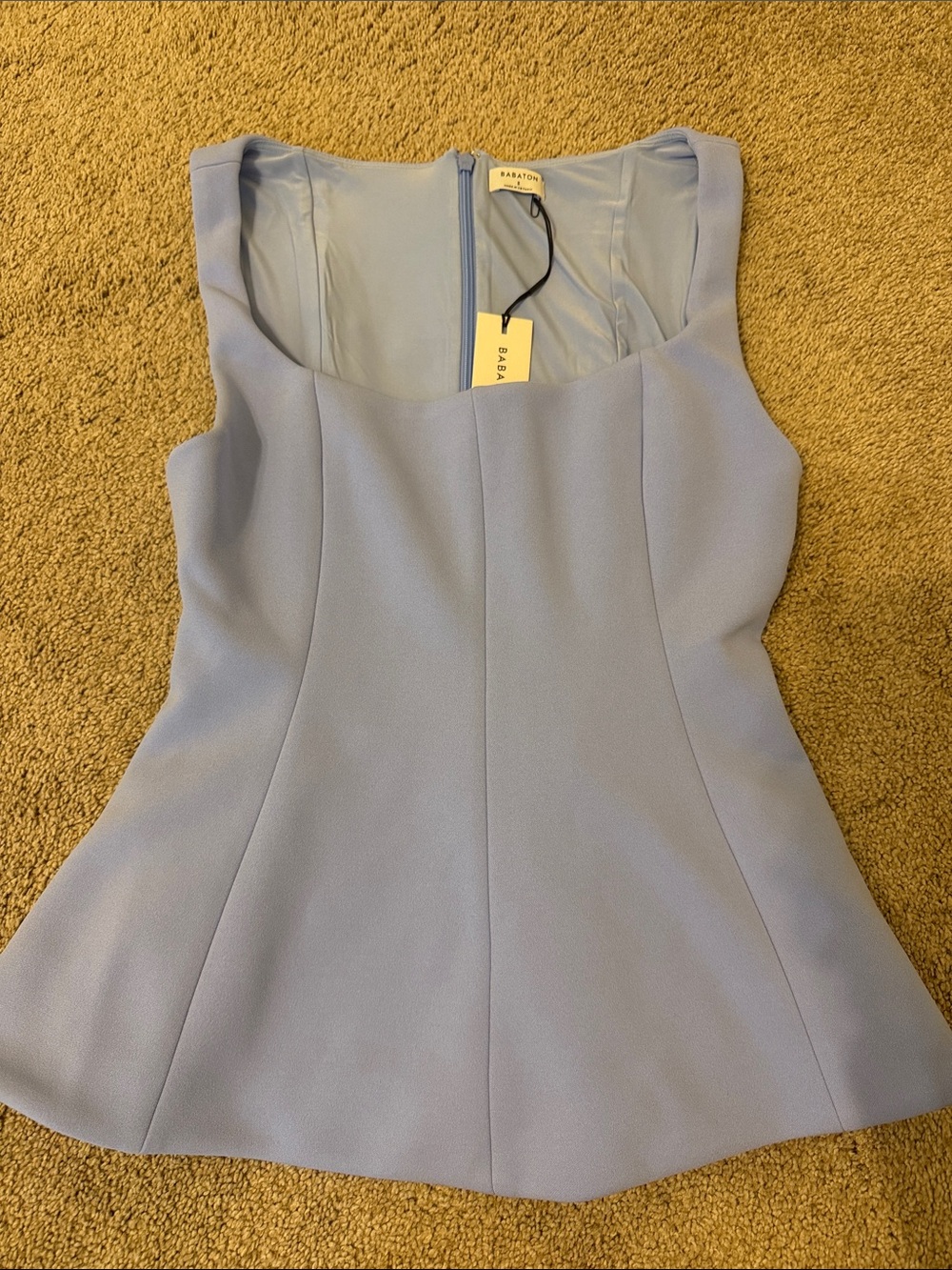 Aritzia Babaton Pastel Blue Strapless Peplum Top
